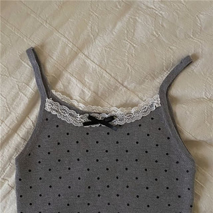 Dotted Lace Trim Bow Camisole Top SpreePicky