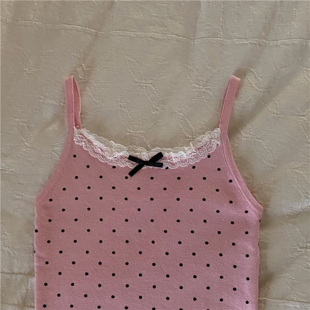 Dotted Lace Trim Bow Camisole Top SpreePicky