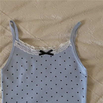 Dotted Lace Trim Bow Camisole Top SpreePicky