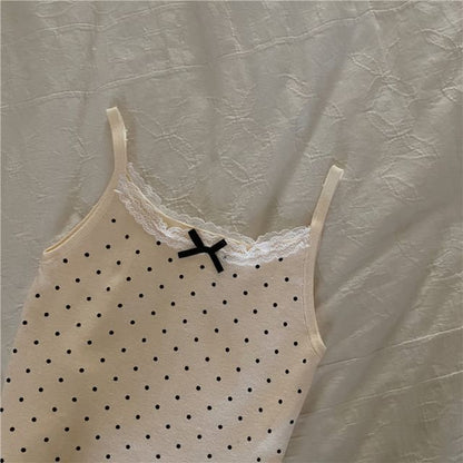 Dotted Lace Trim Bow Camisole Top SpreePicky