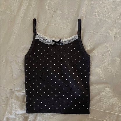 Dotted Lace Trim Bow Camisole Top SpreePicky