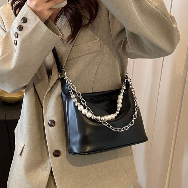 Faux Pearl Strap Chained Crossbody Bag SpreePicky