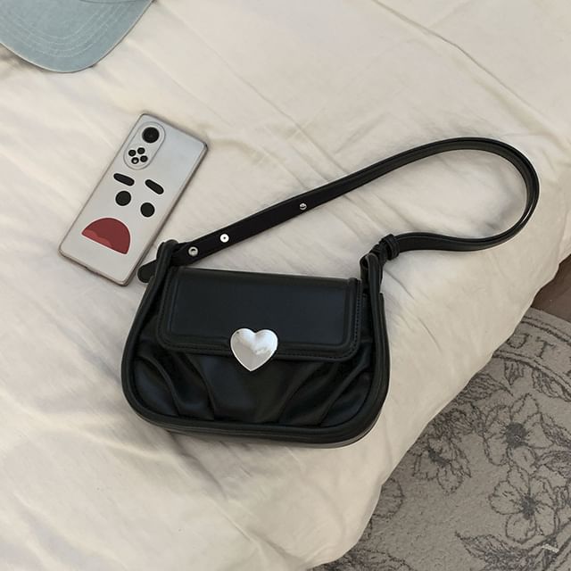 Faux Leather Heart Buckled Flap Crossbody Bag SpreePicky