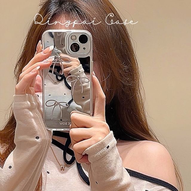 Bow Mirrored Phone Case - iPhone 15 Pro Max / 15 Pro / 15 Plus / 15 / 14 Pro Max / 14 Pro / 14 Plus / 14 / 13 Pro Max / 13 Pro / 13 / 13 mini / 12 Pro Max / 12 Pro / 12 / 12 mini / 11 Pro Max / 11 Pro / 11 SpreePicky