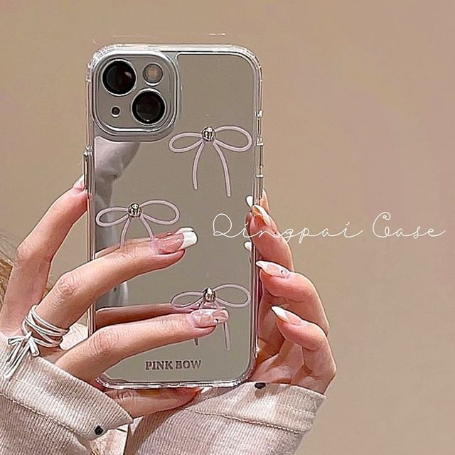 Bow Mirrored Phone Case - iPhone 15 Pro Max / 15 Pro / 15 Plus / 15 / 14 Pro Max / 14 Pro / 14 Plus / 14 / 13 Pro Max / 13 Pro / 13 / 13 mini / 12 Pro Max / 12 Pro / 12 / 12 mini / 11 Pro Max / 11 Pro / 11 SpreePicky