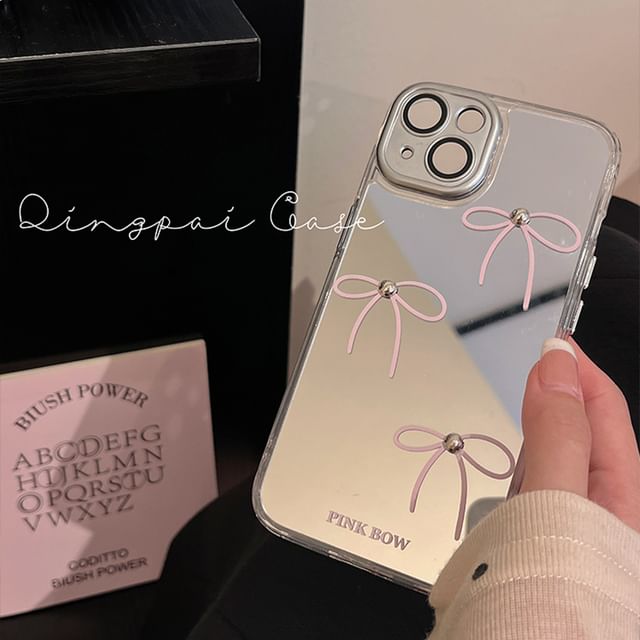 Bow Mirrored Phone Case - iPhone 15 Pro Max / 15 Pro / 15 Plus / 15 / 14 Pro Max / 14 Pro / 14 Plus / 14 / 13 Pro Max / 13 Pro / 13 / 13 mini / 12 Pro Max / 12 Pro / 12 / 12 mini / 11 Pro Max / 11 Pro / 11 SpreePicky