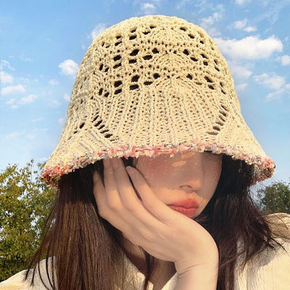 Contrast Trim Perforated Knit Cloche Hat SpreePicky