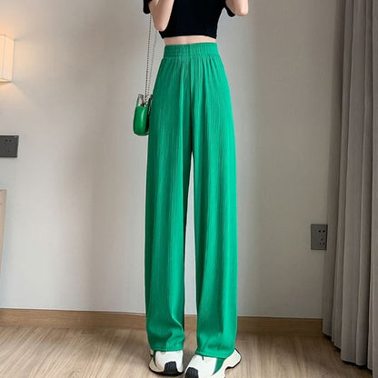 High Rise Rib Wide Leg Plain Sweatpants SpreePicky