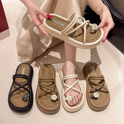 Toe Loop Strappy Platform Slide Sandals SpreePicky