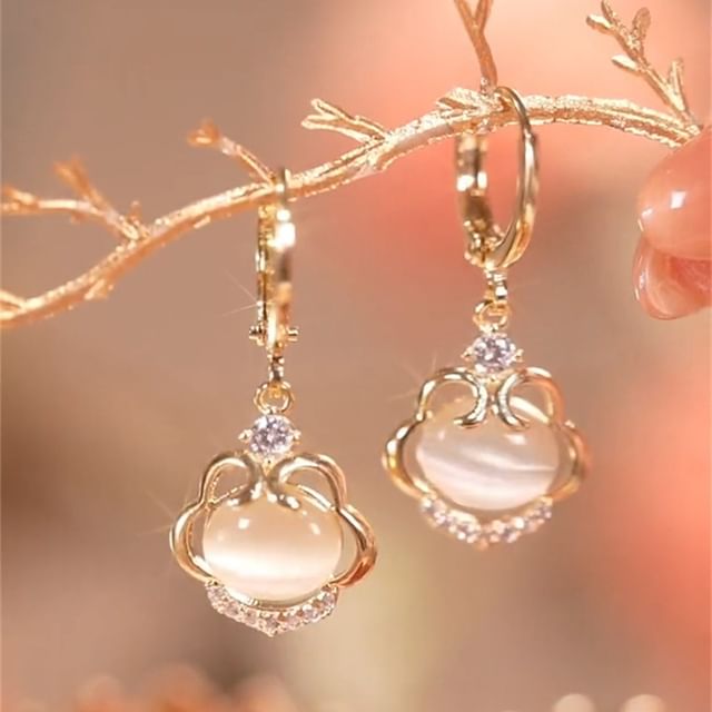 Lock Faux Cat Eye Stone Alloy Drop Earring mySite