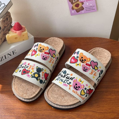 Platform Bear Embroidered Slide Sandals / Slingback Sandals SpreePicky