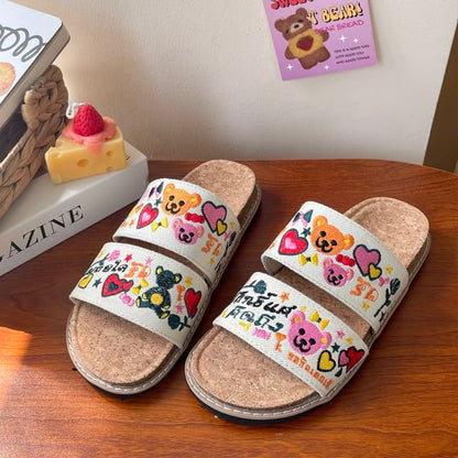 Platform Bear Embroidered Slide Sandals / Slingback Sandals SpreePicky