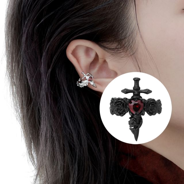 Floral Cross Rhinestone Ear Cuff SpreePicky