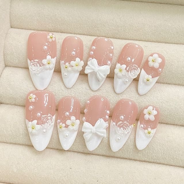 Floral Bow Press On Nail SpreePicky