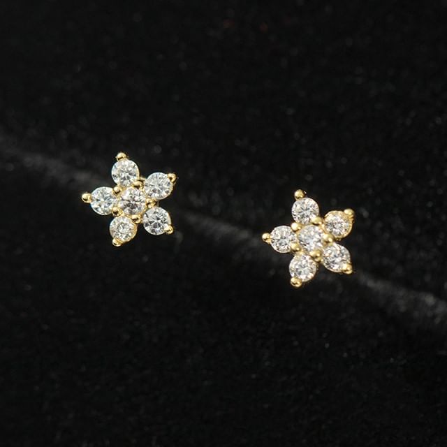 Floral Rhinestone S925 Sterling Silver Stud Earring SpreePicky