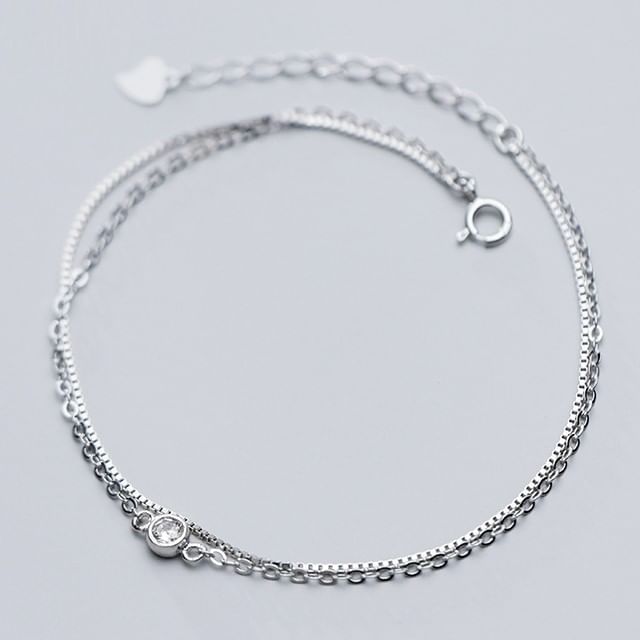 Rhinestone Layered S925 Sterling Silver Bracelet SpreePicky