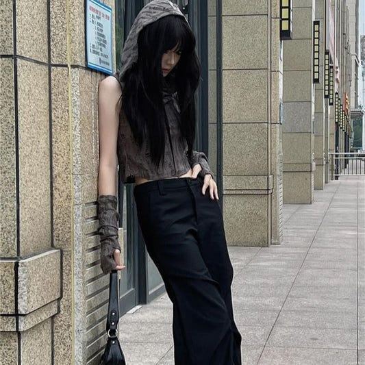 Mid Rise Plain Loose Fit Dress Pants SpreePicky