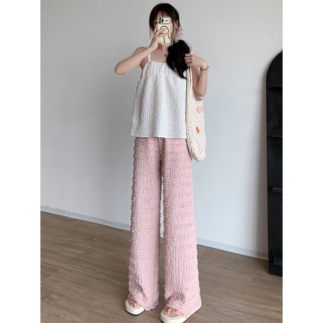 Elastic Waist Plain Frill Wide Leg Pants SpreePicky