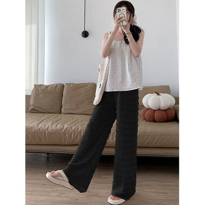 Elastic Waist Plain Frill Wide Leg Pants SpreePicky