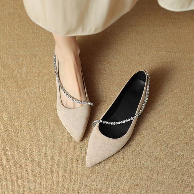 Pointed Toe Rhinestone Faux Suede Pumps SpreePicky