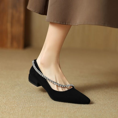 Pointed Toe Rhinestone Faux Suede Pumps SpreePicky