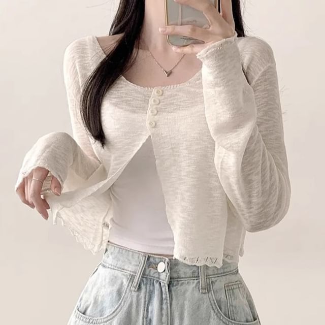 Scoop Neck Plain Cardigan SpreePicky