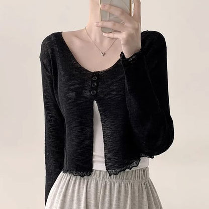 Scoop Neck Plain Cardigan SpreePicky