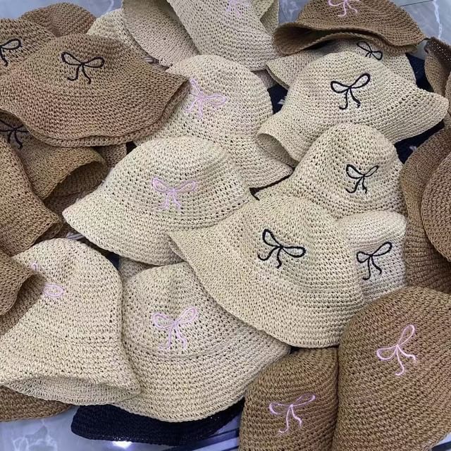 Bow Embroidered Straw Hat SpreePicky