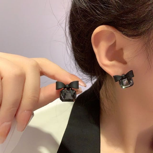 S925 Black-Bow Gem Earrings mySite