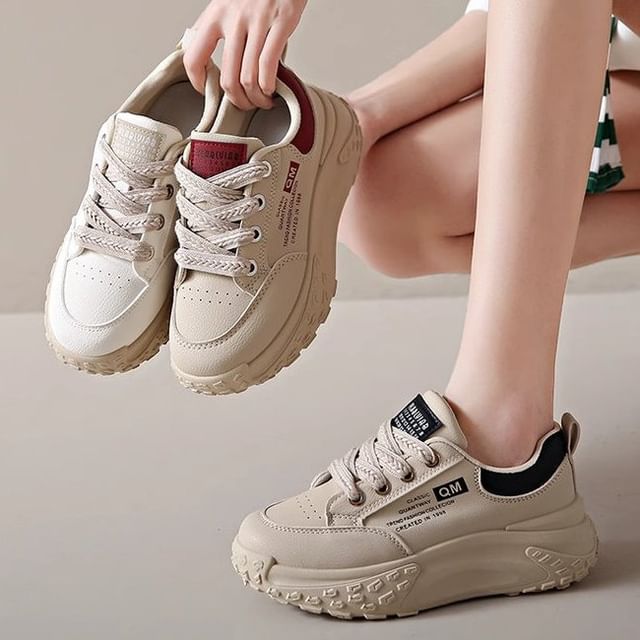 Lettering Lace-Up Platform Sneakers mySite