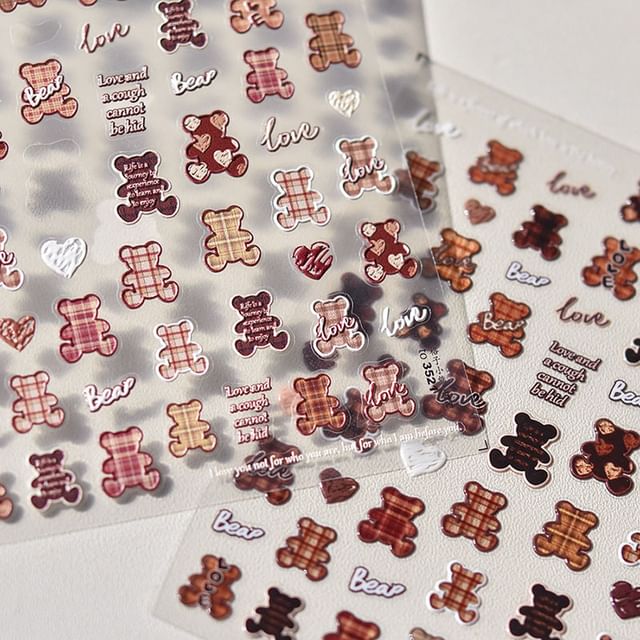 Plaid Bear Nail Art Stickers SpreePicky