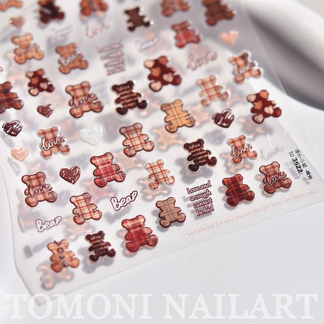 Plaid Bear Nail Art Stickers SpreePicky