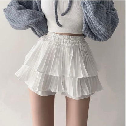 Elastic Waist Plain Tiered Skorts mySite