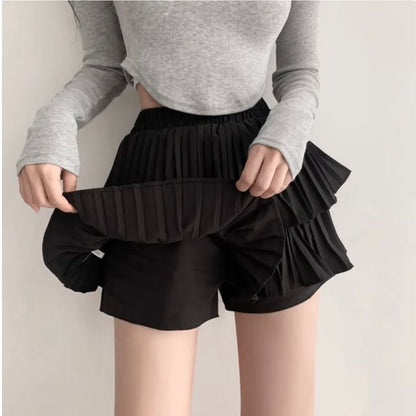 Elastic Waist Plain Tiered Skorts mySite