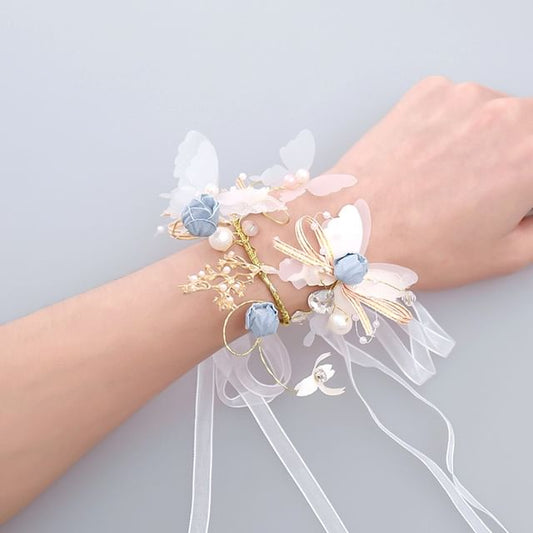 Floral Butterfly Faux Pearl Wrist Corsage SpreePicky