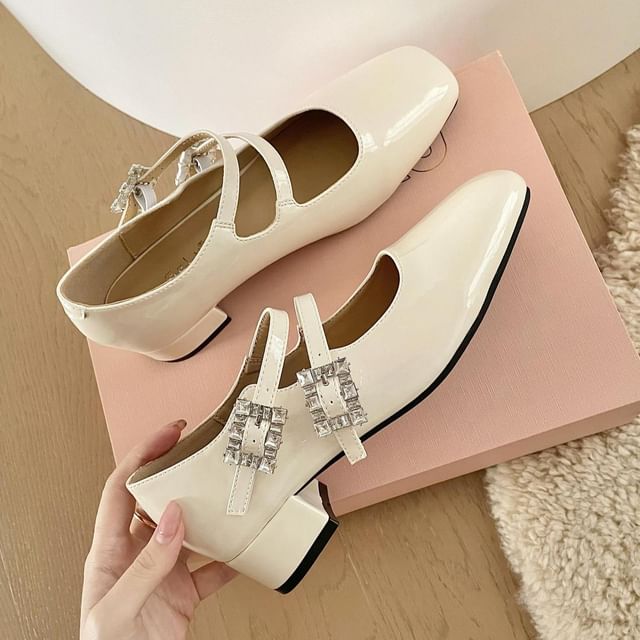 Square Toe Rhinestone Buckle Mary Jane Pumps SpreePicky