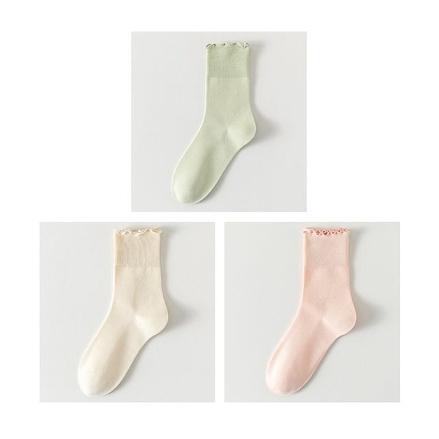 Plain Lettuce Edge Socks Set SpreePicky