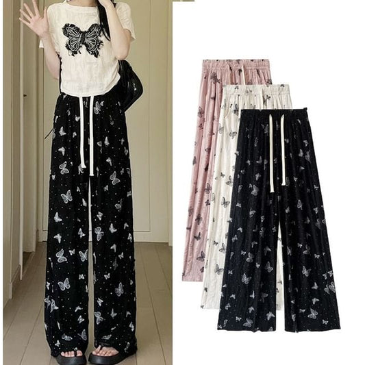 Butterfly Print High Waist Wide Leg Sweatpants SpreePicky