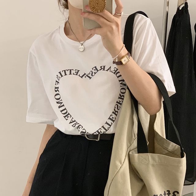 Short-Sleeve Crewneck Lettering Tee / High Rise Midi Pleated Skirt SpreePicky