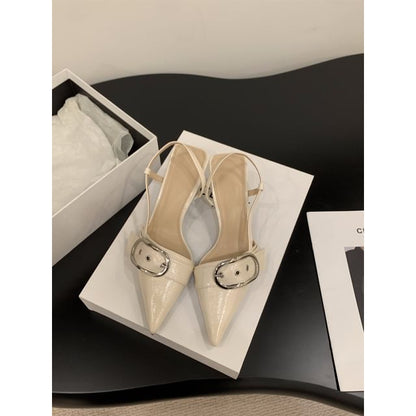 Pointed Buckled Slingback Kitten Heel Sandals SpreePicky