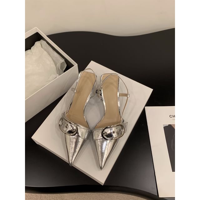 Pointed Buckled Slingback Kitten Heel Sandals SpreePicky