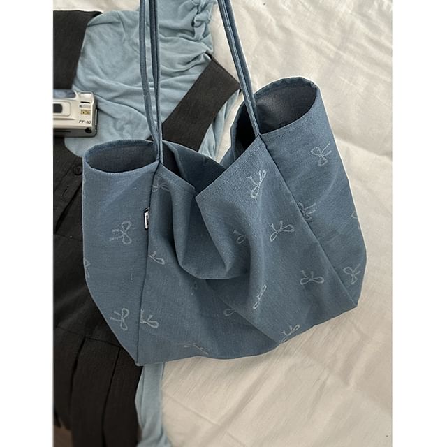 Bow Patterned Denim Tote Bag SpreePicky