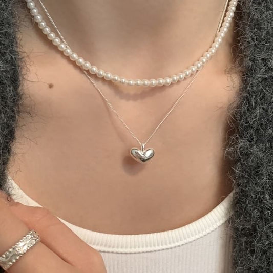 Polished Heart Pendant Alloy Necklace SpreePicky