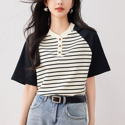 Short Sleeve Striped Baseball Tee SpreePicky