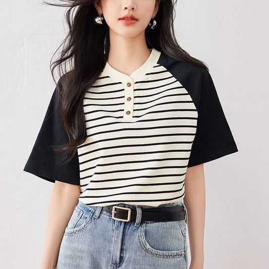 Short Sleeve Striped Baseball Tee SpreePicky