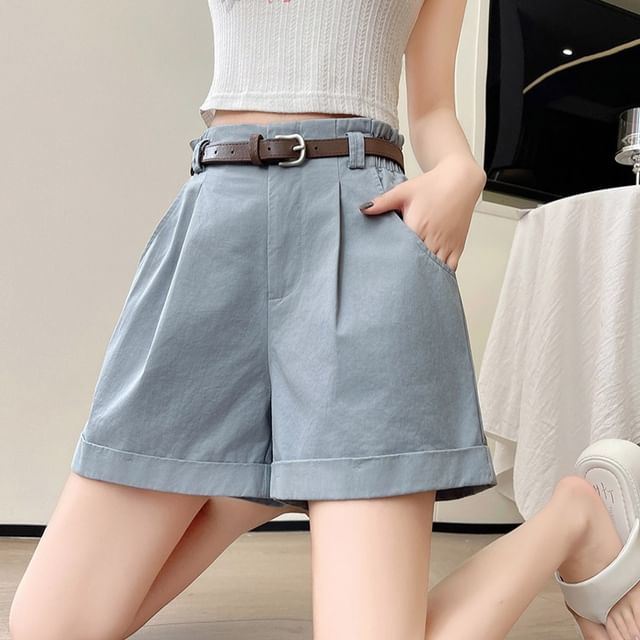 High Waist Pleated Casual Shorts With Rolled Hem Egirldoll