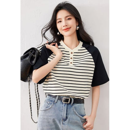 Short Sleeve Striped Baseball Tee SpreePicky