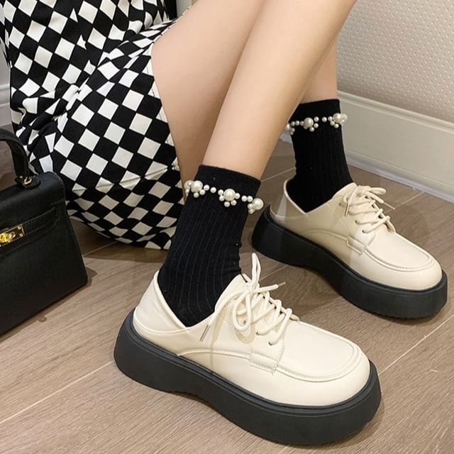 Wedge-Heel Lace-Up Oxford Shoes SpreePicky