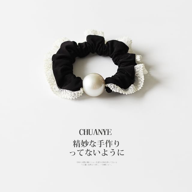 Lace-Trim Pearl Scrunchie SpreePicky