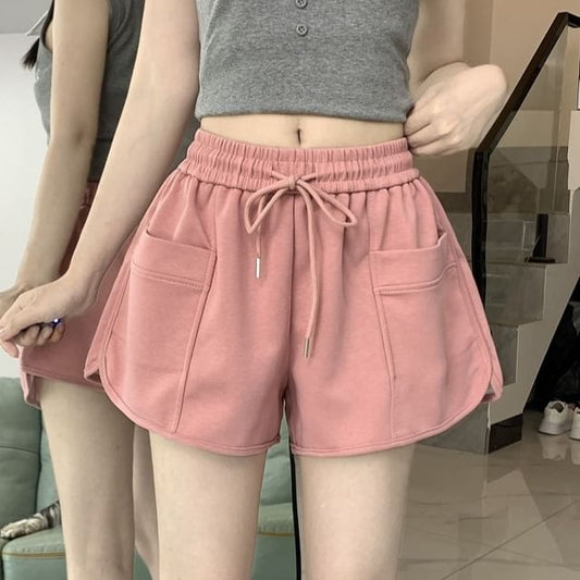 Drawstring Waist Plain Sweat Shorts SpreePicky